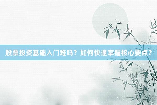 股票投资基础入门难吗？如何快速掌握核心要点？