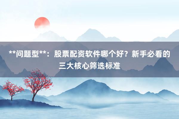 **问题型**：股票配资软件哪个好？新手必看的三大核心筛选标准