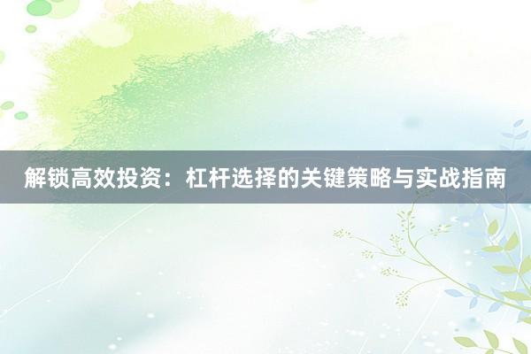 解锁高效投资：杠杆选择的关键策略与实战指南