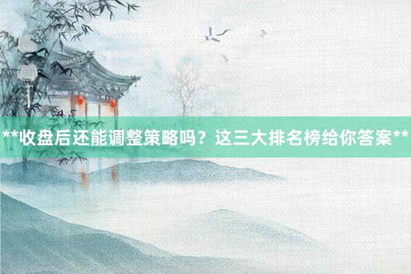 **收盘后还能调整策略吗？这三大排名榜给你答案**