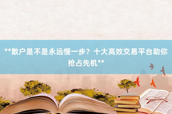 **散户是不是永远慢一步？十大高效交易平台助你抢占先机**