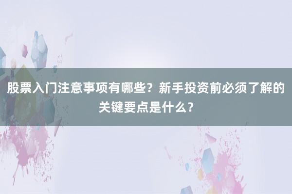 股票入门注意事项有哪些？新手投资前必须了解的关键要点是什么？