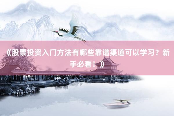 《股票投资入门方法有哪些靠谱渠道可以学习？新手必看！》