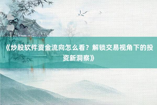 《炒股软件资金流向怎么看？解锁交易视角下的投资新洞察》