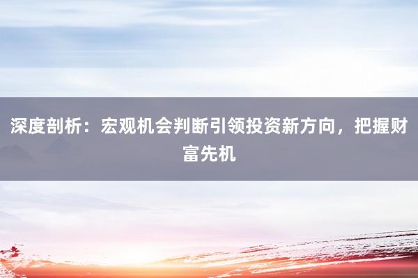 深度剖析：宏观机会判断引领投资新方向，把握财富先机
